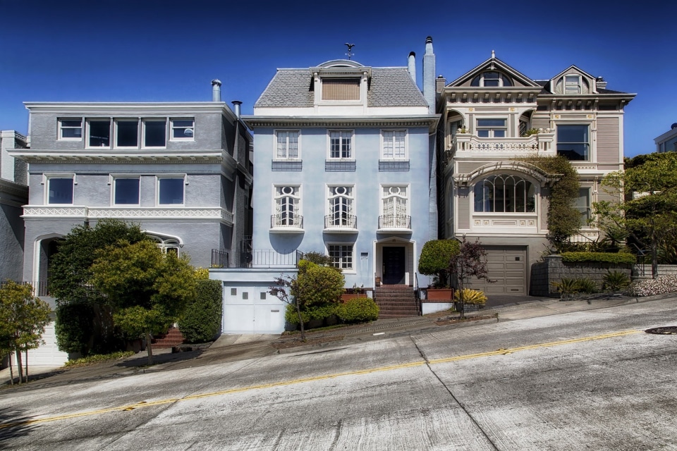 San Francisco neighborhood with a blue houses